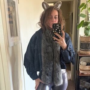 Gray wolf costume Faux Fur Scarf with Ears